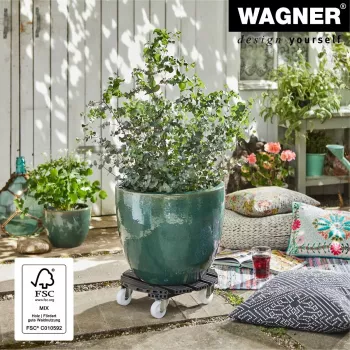 Suport cu rotile pentru plante WAGNER design yourself GH0558, plastic, Ø 38,5 cm, verde închis, rotund, 1 buc. 20055801