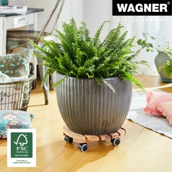 WAGNER Multiroller ERLE soft rotund Ø34cm suport pentru plante, lemn masiv de arin, 100 kg, 3 roți pivotante, protejează podeaua 20026201