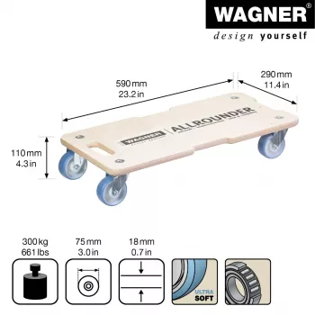 Wagner design yourself rolă de transport MM 1325 mesteacăn 590 x 290 x 110 mm până la 300 kg (20132501)