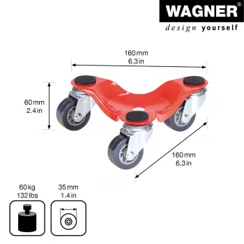 Wagner design yourself Transport Roller MM 1193 Red 160 x 160 x 60 mm, 60 kg Load Capacity, 4 Swivel Castors (20119301)