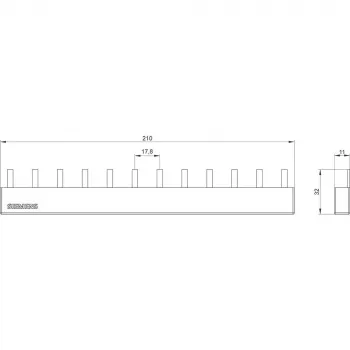 Bară colectoare cu pini SIEMENS 4x3 faze 5ST3645, 12 module, 63 A, 400 V, 10 mm², complet izolată