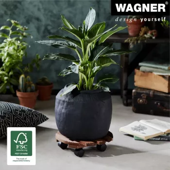 Suport cu rotile pentru plante WAGNER Multiroller Country Palisander, rotund, lemn masiv de palisandru, 300 mm, 100 kg 20018301
