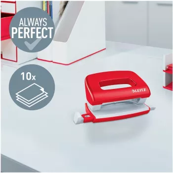 LEITZ Mini NeXXt WOW 5060 Red 10-Sheet 2-Hole Punch 5060-10-26