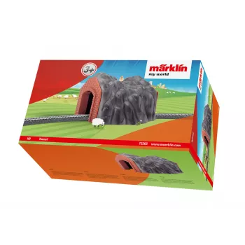 Tunel cu o singură cale Märklin H0 cu portal detaliat din piatră, gri și portocaliu 72202