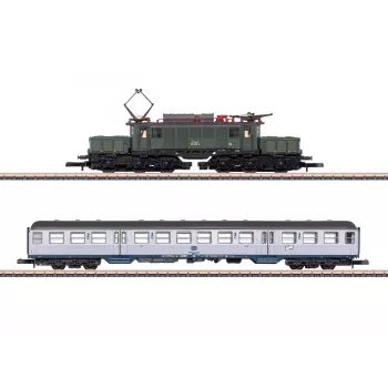 Set de tren Märklin 81221 ecartament Z - 175 de ani Geislinger Steige, locomotivă cu abur DB clasa 50 cu 3 vagoane de marfă, șină și unitate de comandă