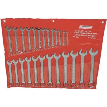 Set de 25 chei combinate BRÜDER MANNESMANN M130-25, metric 6-32 mm, oțel crom-vanadiu, DIN 3113, în husă textilă rulabilă