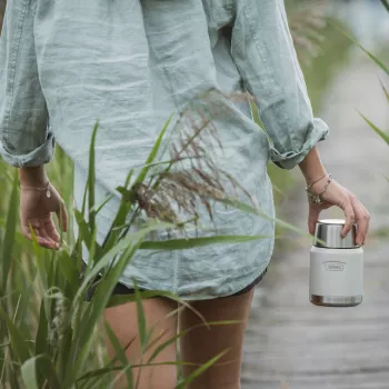 Vas termic THERMOS ICON bej 0,47 l, recipient din oțel inoxidabil cu izolație, cu lingură pliabilă 4120323047