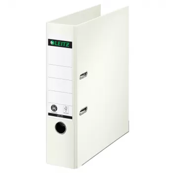 Mapă cu inele LEITZ 180° A4 80 mm albă, copertă din hârtie integrală 1007-00-01