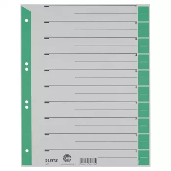 File de separare din carton A4 LEITZ 16523055, verde, 25 file, perforare universală 11 găuri, 160 g/m²