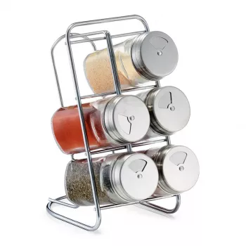 Zeller 19638 Spice Stand Set, 7 Pieces, Glass/Stainless Steel