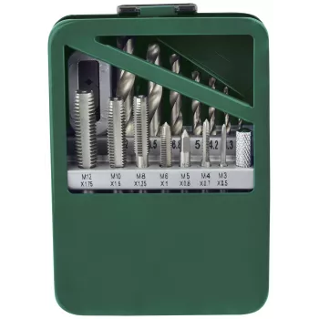 BRÜDER MANNESMANN 15-Piece Tap and Die Set M3-M12 in Metal Case with Viewing Window M53215