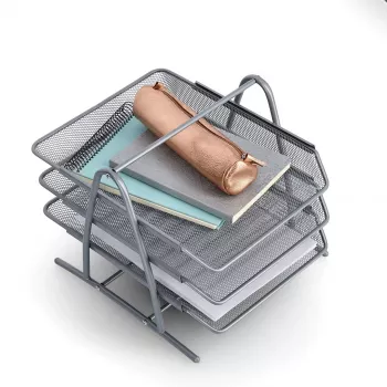 ZELLER MESHLINE 3-Tier A4 Aluminium Letter Tray, Silver 17701
