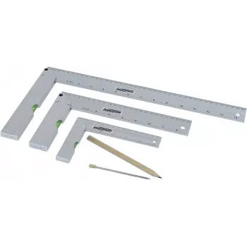 Set de 5 echere Brüder Mannesmann M81210 cu vârf de trasare, oțel călit, metric, riglă 100 mm, raportor 0-180°, unghi de 45°, echer de centrare, cutie de plastic 0418002