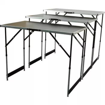 Set de masă pliantă multifuncțională BRÜDER MANNESMANN M70113, 3 piese, blat MDF E1 2,7 mm, cadru din aluminiu, argintiu/gri