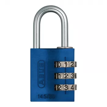 Lacăt cu cifru din aluminiu ABUS 145/30, 3 cifre, albastru