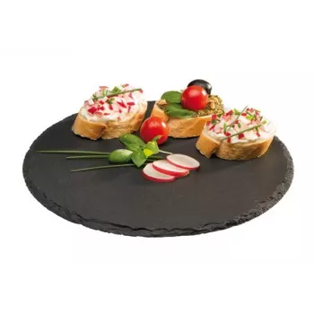 Placă din ardezie naturală APS, diametru 220 mm, antracit, grosime 6-9 mm, picioare care protejează mobilierul - 1 bucată (968)