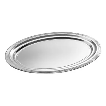 Platou de servire dreptunghiular APS CLASSIC 460x340mm, argintiu, metal nichelat și cromat, cu linii