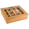 Cutie de ceai APS din bambus maro deschis cu fereastră transparentă, 9 compartimente, 31 x 28 x 9 cm 11775