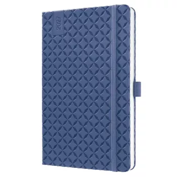 Calendar de birou SIGEL Jolie 2027 A5 albastru indigo, o săptămână pe pagină, legat cu fir, copertă soft touch 7J101