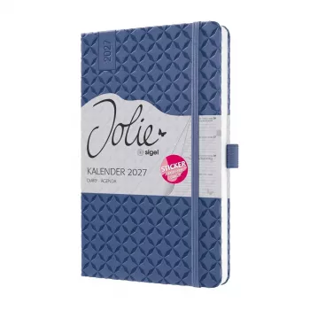 Calendar de birou SIGEL Jolie 2027 A5 albastru indigo, o săptămână pe pagină, legat cu fir, copertă soft touch 7J101