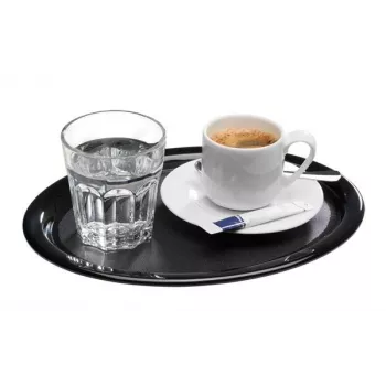APS KAFFEEHAUS Tavă de servire ovală din melamină, neagră, margine rulată, 260 x 200 x 15 mm 84251