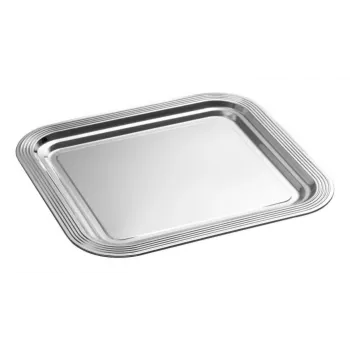 APS CLASSIC Rectangular Serving Plate 354 x 325 mm Silver Nickel- and Chrome-Plated Metal with Lines (1 pc)