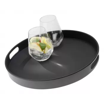 APS Bistro Tavă de servire rotundă, neagră, 35,5 cm, melamină, stivuită, rezistentă la mașina de spălat vase (84045)