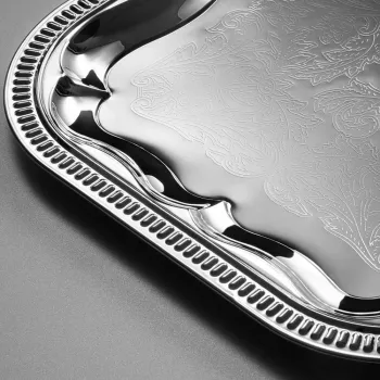 APS Tavă de petrecere, dreptunghiulară (L)410 x (A)310 mm, argintie din metal, nichelat și cromat lucios, suprafețe interioare - 1 bucată (392)