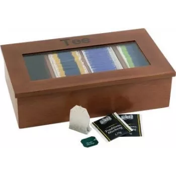APS 11574 Wooden Tea Box, 6 Compartments, Reddish Brown