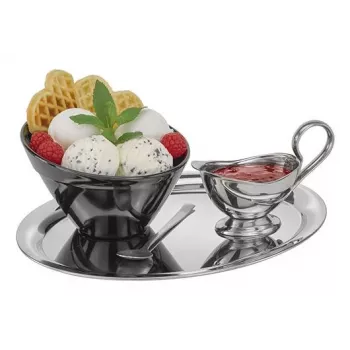 APS Serving Tray KAFFEEHAUS, Oval, Stainless Steel, High-Gloss Polished, Rolled Edge, 1 Piece (30117)