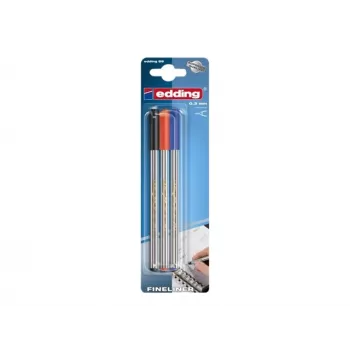 Set de pixuri fineliner Edding 4-89-3-1999, 0,3 mm, negru, roșu, albastru (3 pixuri)