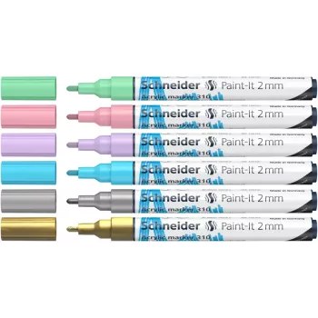 Set de markere acrilice Schneider Paint-It 310 V2, culori asortate, vârf rotund 2,0 mm, 6 bucăți 120196