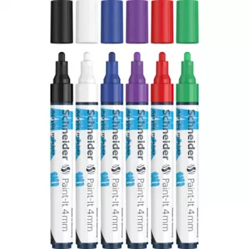 Set de markere acrilice Schneider Paint-It 320 V1, 6 culori asortate, vârf rotund 4,0 mm 120295