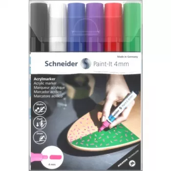 Set de markere acrilice Schneider Paint-It 320 V1, 6 culori asortate, vârf rotund 4,0 mm 120295