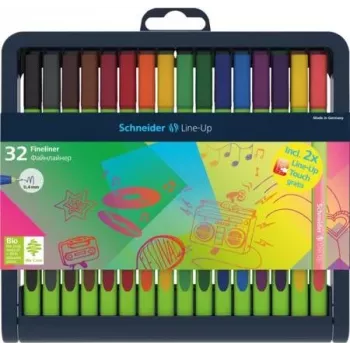 Set de pixuri fineliner Schneider Edding Line-Up, 32 culori asortate, 0,3 mm vârf îmbrăcat în metal, cerneală pe bază de apă, corp ergonomic triunghiular 191091