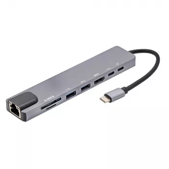 Adaptor multiport USB-C E+P 8 în 1 MPA8 negru/argintiu