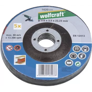 Wolfcraft 1622300 Cutting Disc Depressed Center 125 mm x 22.23 mm x 1.0 mm, 5-Pack
