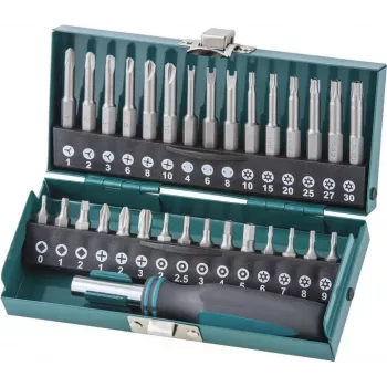 Set de 31 biți de siguranță Wolfcraft cu suport magnetic cu schimbare rapidă, oțel S2, coadă hexagonală 1/4 inch, Phillips, Pozidriv, Torx, Security Hex, Tri-Wing, Spanner, Torq-Set, Robertson, plat 1386000