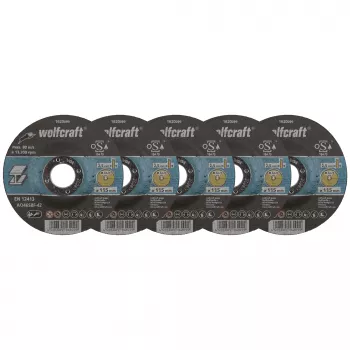 Set discuri de tăiere Wolfcraft 1620300, diametru 115 mm, alezaj 22,23 mm, grosime 1,0 mm, 5 bucăți, pentru metal și oțel inoxidabil