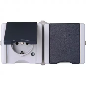 HEINRICH KOPP Priză Schuko dublă orizontală, pre-cablata, montaj aparent IP44 gri 16 A, 250 V (950655000)