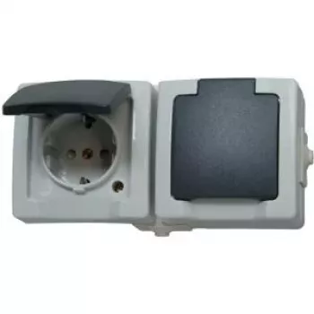 HEINRICH KOPP Priză Schuko 2 module cu capac rabatabil și protecție sporită la atingere, gri (137056002)