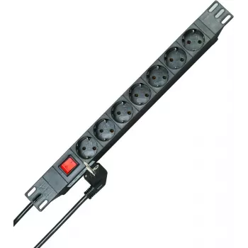 Prelungitor cu 7 prize Schuko pentru rack HEINRICH KOPP 19 inch 1U, negru, cablu 2 m, 16 A 930705011