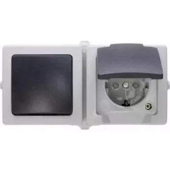 Unitate combinată Kopp Nautic, priză cu întrerupător și capac rabatabil, gri, IP44, montaj aparent 138656001