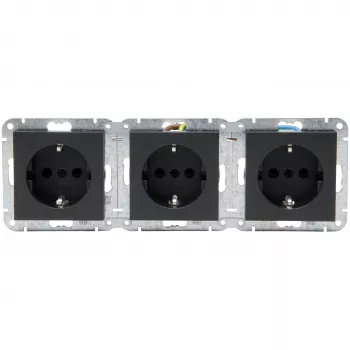 Priză Schuko triplă HEINRICH KOPP HK07 KombiQuick, antracit, montaj îngropat, 16 A, 250 V, cu protecție pentru copii, fără halogen 133415001