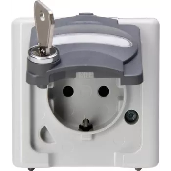 HEINRICH KOPP Schuko Socket 1-Gang with Safety Lock, Surface-Mounted, IP44, Grey 103756008