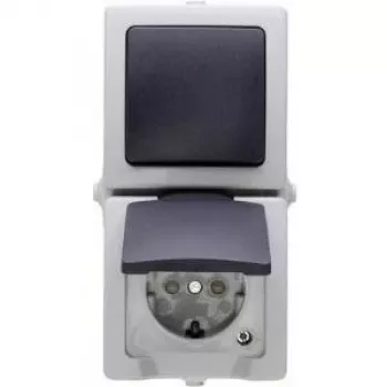 Comutator și priză combinate HEINRICH KOPP Nautic, gri, cu capac rabatabil, IP44, 250 V, 16 A 138556008