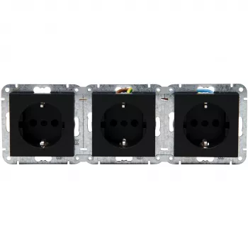 Priză Schuko HEINRICH KOPP HK07 KombiQuick cu 3 locuri, montaj îngropat, orizontală, negru, 16 A, 250 V, IP20, borne cu șurub, fără protecție pentru copii 133350001