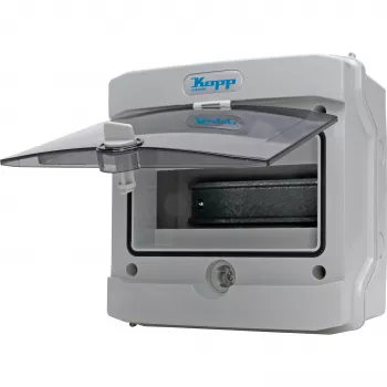 Casetă de distribuție aparentă pentru medii umede Heinrich Kopp 353854000 cu ușă, șină de borne și accesorii, gri/negru