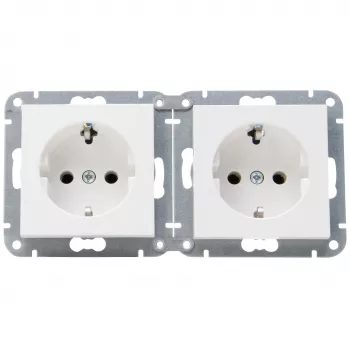 Priză Schuko îngropată orizontală HEINRICH KOPP HK07 KombiQuick, 2 module, alb pur, 133729001