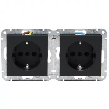 Priză îngropată HEINRICH KOPP HK07 KombiQuick, 2 module, Schuko, orizontală, protecție pentru copii, antracit, 133815003